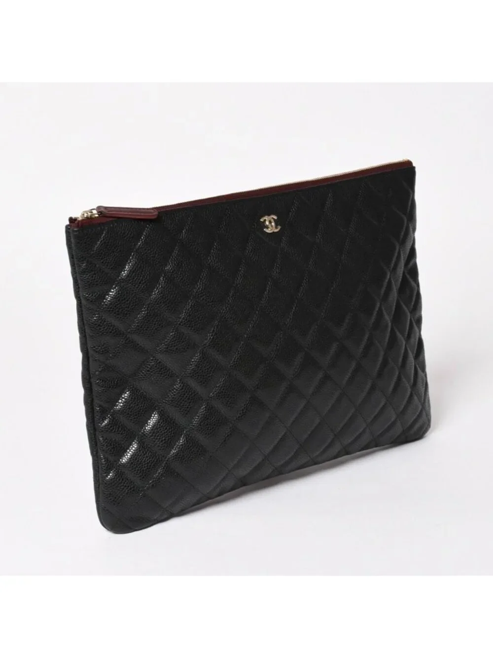 Chanel Classic Large Pouch CC Logo Caviar Leather Black